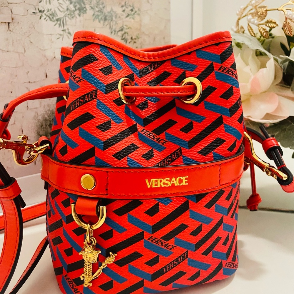 Versace Geometric Red and Blue Crossbody Bag